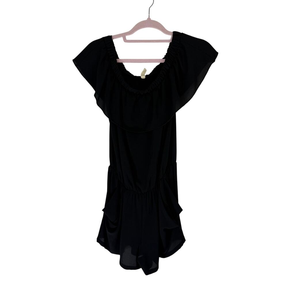 Tyche Black Flowy Off Shoulder Ruffle Elastic Waist Pockets Summer Romper Size S